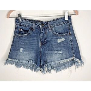 Vanilla Star Festival Shorts Juniors Size 3 Blue Cotton Denim Frayed Hem